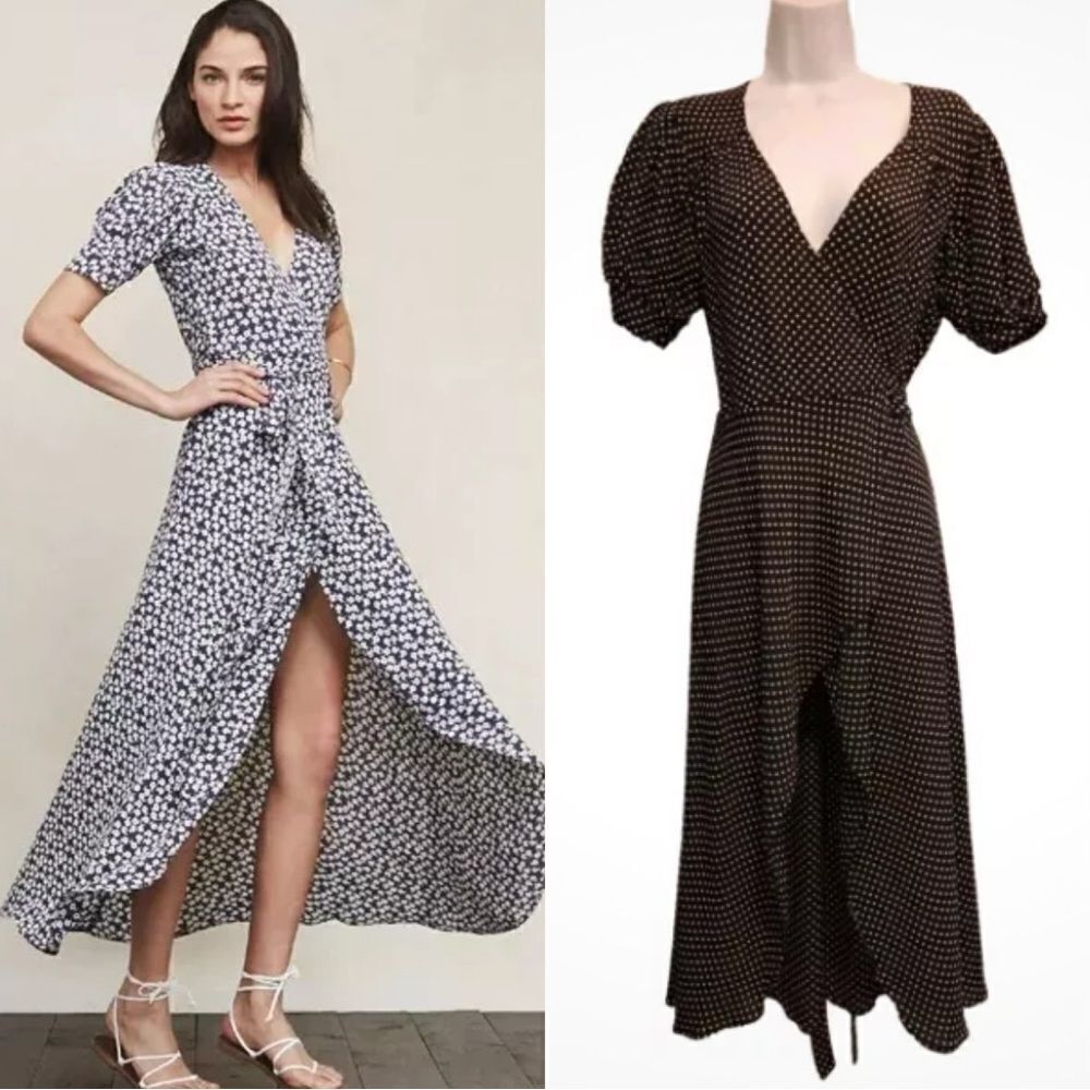 Reformation Maxi Black White Dress Wrap Polka Dot Size M / L